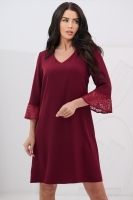 Bordowa Sukienka z Koronkowym Rękawem 3/4 – Elegancka, Klasyczna, Dekolt V